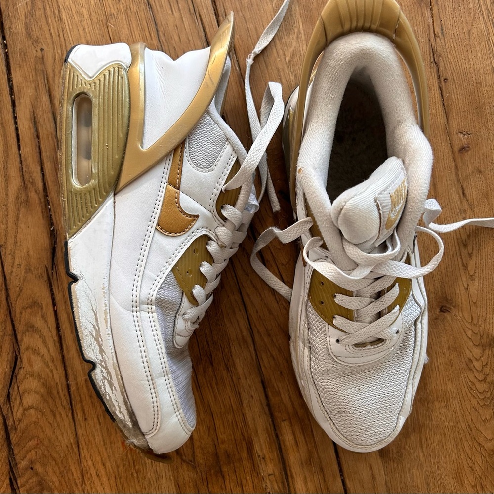Rare Nike gold white sneakers special edition kids size 5.5 Y or women 7